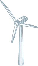 A windmill with a blue background. Description generated by AI