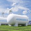 Hydrogen energy storage gas tank for clean electricity solar and wind turbine facility. Hydrogen energy storage gas tank for clean electricity solar and wind turbine facility.3d rendering