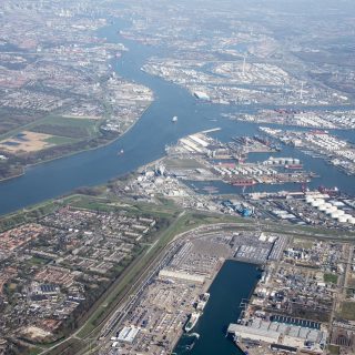 view at the rotterdam harbor from a plane