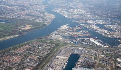 view at the rotterdam harbor from a plane